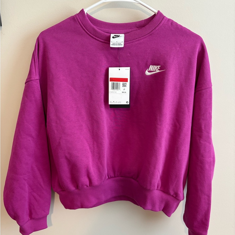 Nike Fuchsia Crewneck oversized cropped sweatshirt with Logo